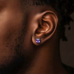 Luxury Purple Zircon Men <b>Stud</b> Earrings Princess Cut Ruby Stone 925 Sterling <b>Silver</b> Hip Hop Earring for Men - Product Image 3