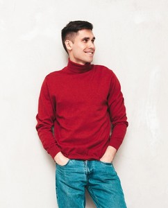 Sweat-shirt à col roulé pour homme, coupe classique, tricoté, couleur unie, décontracté, 100% coton, vêtements d'automne - Product Image 2