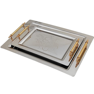 Increíbles Bandejas Metálicas con Asas Doradas, Forma Personalizada, Bandeja Plateada para Servir Alimentos, Ideal para Hoteles y Bodas - Product Image 2