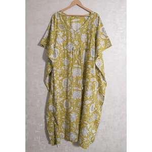 Caftán Hecho a Mano Estilo Boho 100% Algodón con Estampado Floral, Ecológico, Natural, Ropa de Playa de Verano, Vestido Maxi para Mujer con Manga Murciélago - Product Image 2