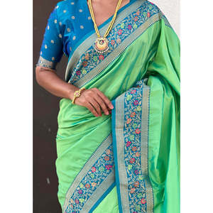 Sari en soie Elite Weaves 0,65g avec pallu Paithani et foulard tissé Kadiyal Zari - Product Image 4