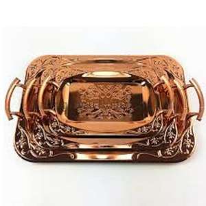 ถาดเสิร์ฟทองแดงแท้พร้อมหูจับ ถาดอาหารเคลือบทองแดงสำหรับงานแต่งงาน งานเลี้ยง ใช้เสิร์ฟบนโต๊ะ - Product Image 1