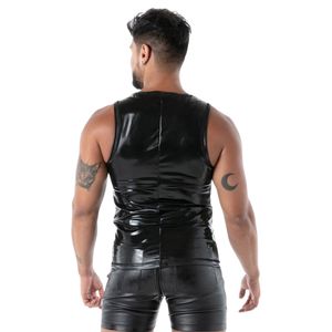 Chaleco con cremallera estilo cuero negro ajustado para hombre, ideal para fiestas y discotecas, un accesorio de moda llamativo. - Product Image 4
