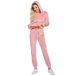 Ensemble de survêtement en velours pour femme, 2 pièces, sweat à capuche zippé et pantalon, tenue décontractée - Product Image 1