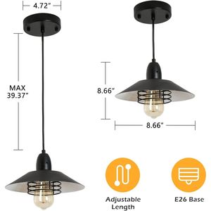 Lampada a Sospensione Vintage Stile Fattoria in Metallo Nero con Telaio Lungo Regolabile Attacco E26 Senza Lampadina Non Assemblata - Product Image 2