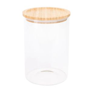 Clear Glass <b>Kitchen</b> <b>Storage</b> Vessel Wood Cover Airtight Dishwasher Safe Microwavable Food <b>Jar</b> Flour Rice Pasta Oats Granola Beans - Product Image 3