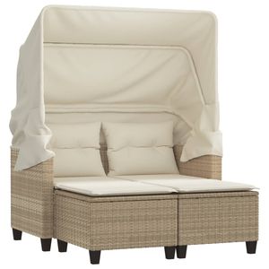 Canapé de jardin en rotin PE beige avec structure en acier thermolaqué et tissu en polyester, mobilier d'extérieur durable - Product Image 2