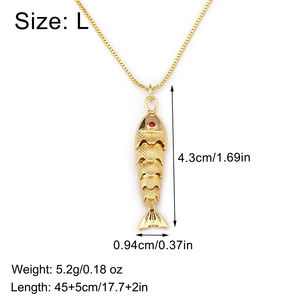 QIKU kalung liontin bentuk ikan, berlapis emas dengan tatahan mata kristal rantai Tautan tembaga lucu untuk hadiah perjalanan pesta - Product Image 4