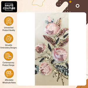 Exclusiva Oferta en Accesorios de Ropa para Mujer Bordados a Mano - Apliques de Frutas Rosadas en 3D con Hojas Azules a Bajo Precio - Product Image 2