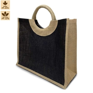 Bolsa de Yute Laminada en PP Negra con Logotipo Personalizado, Asa de Cuerda de Dos Tonos, para Playa y Compras, Venta al Por Mayor, OEM, ODM, Marca Privada, Proveedor Global - Product Image 1