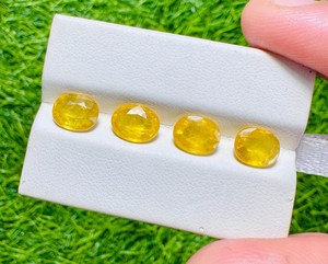 Saphir jaune naturel, taille ovale, facetté, pierres précieuses en vrac, lot de 4 pièces, pierre de saphir jaune pour la fabrication de bijoux, vente en gros - Product Image 4