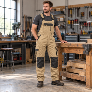 Mens Cargo Workwear Dungarees Bib Overalls Chest Zip Pockets Reinforced <b>Knees</b> Adjustable Shoulder <b>Straps</b> Construction Work Pants - Product Image 4
