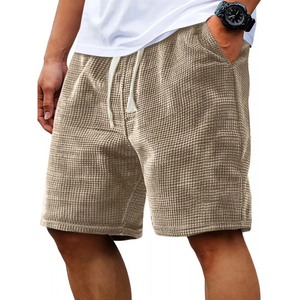 Shorts décontractés pour hommes en tricot gaufré et élasthanne, taille élastique avec cordon de serrage, coupe ample, longueur genou, légers, pour l'été, le quotidien, la plage et le sport - Product Image 5