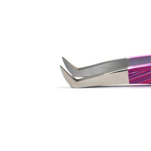 Pince à épiler d'extension de cils Type L Volume Pointe en fibre Marque privée Logo personnalisé Revêtement en papier Rose et violet Art Design - Product Image 3