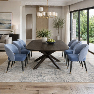 Juego de Comedor Moderno con 6 Sillas de Terciopelo Azul, Mesa de Madera con Respaldo Sólido, Diseño de Mediados de Siglo para Muebles de Hogar - Product Image 1