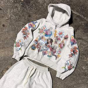 Conjunto Deportivo con Capucha, Manga Larga, Bordado de Personajes, Estilo Urbano, Transpirable, Corte Regular, para Otoño, con Pantalones con Cordón - Product Image 6