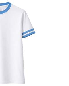 Camiseta Ringer Blanca y Azul Cielo Personalizada para Mujer con Doble Raya en las Mangas, Top Casual de Verano de Manga Corta de Algodón - Product Image 2