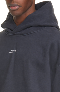 Sudadera con capucha de lana de algodón de gran tamaño azul marino para hombre logotipo impreso personalizado dobladillo recto estilo Streetwear 100% algodón con capucha - Product Image 3