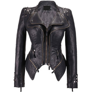 Women's Fashion Studded Perfectly Shaping Faux Leather Biker <b>Jacket</b> Ladies Wholesale 2026 - Product Image 1