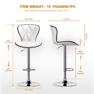 Set of 2 Swivel <b>Adjustable</b> Counter Height Barstools with Back and PU Leather White <b>Bar</b> <b>Stools</b> - Product Image 6