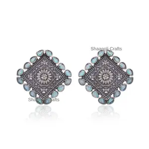 Handmade Oxidized German Silver Statement Studs Jhumka Jhumki Ethnic Earrings For Women