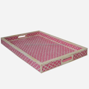 Résine de plateau de service en incrustation d'os floral en bois naturel personnalisé de haute qualité avec caractéristique décorative indienne pour les hôtels de restaurants à domicile - Product Image 4