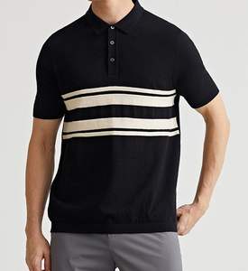 Polo de Verano para Hombre, de Alta Moda, en Algodón Peinado, Tejido de Punto, Manga Corta, con Rayas de Color en Contraste - Product Image 1