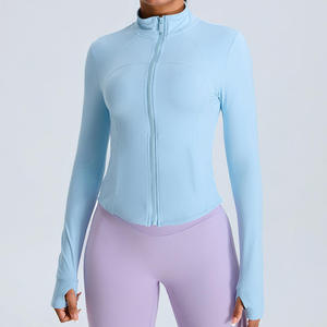 Women's <b>Cropped</b> Stand Collar Yoga Jacket Slim Fit Workout <b>Zip</b> <b>Up</b> with Windproof Panels Breathable Running Cover for Outdoor - Product Image 4