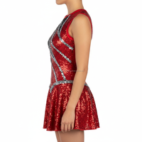 Robe de danse majorette personnalisée pour femmes, rouge, noire et argentée, à paillettes, sans manches, costume de performance OEM