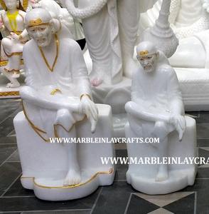 Belle sculpture de Sai Baba en marbre blanc pur de Makrana, en position assise, statue polie faite à la main, fabricant pour temple - Product Image 2