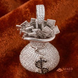 Colgante de Plata con Moissanita Iced Out en Forma de Bolsa de Dinero, Amuleto de Símbolo de Dólar Estilo Hip Hop, Collar de Lujo Personalizado con Brillo, Regalo para Hombres y Mujeres - Product Image 2