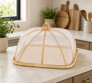Couvre-aliments en bambou artisanal, anti-mouches, respirant, en maille, écologique, pour la cuisine, lavage à la main uniquement - Product Image 1