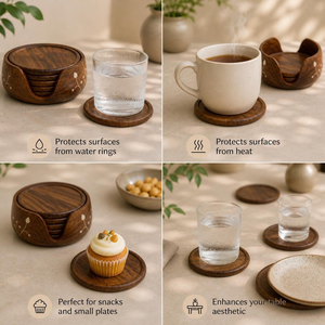 Handmade <b>Wooden</b> Coaster <b>Set</b> with Holder Rustic Drink Coasters for <b>Tea</b> Coffee Cups Mugs Glasses Tabletop Protection Home Bar - Product Image 3