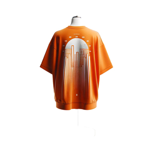 Camiseta Naranja Extra Grande para Hombre con Estampado Geométrico de Ciudad, Manga Corta, Cuello Redondo, Diseño Casual de Poliéster Transpirable - Product Image 2