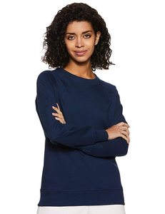 <b>Women's</b> <b>Navy</b> Blue Crew Neck Three Quarter Sleeve Sweatshirt Casual Solid Color Knitted 100% Cotton Breathable Spring Wear - Product Image 3