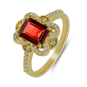Gourik High Quality Gold Plated 925 <b>Silver</b> Luxury <b>Garnet</b> Gemstone Prong Cluster <b>Ring</b> Women's Classic Fine Party Certified - Product Image 1