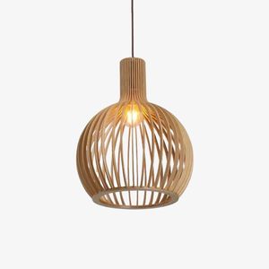 Modern Wooden Slatted <b>Pendant</b> Light Nordic Hanging Lamp for Home & Living Room Decor - Product Image 4