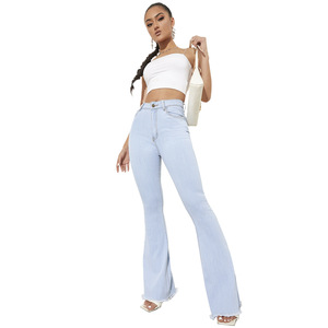 Jean large à taille haute en denim respirant avec coutures élastiques et bordure en dentelle, durable, confortable, décontracté, longueur intégrale, toutes saisons - Product Image 4