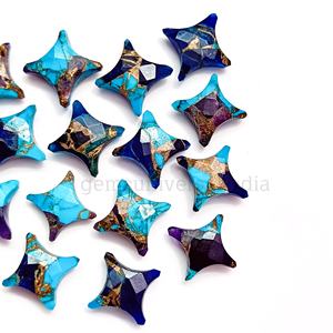 Perles de pierre précieuse turquoise Mohave en forme d'étoile ninja, 12 mm, turquoise cuivrée, perles sculptées à la main pour la création de bijoux, vente en gros - Product Image 2