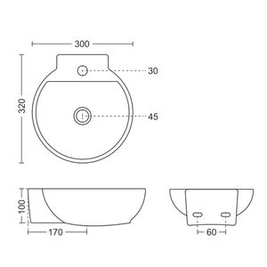 Premium rectangular wall hung ceramic wash basin 300x320x100mm glossy white floating bathroom sink with half pedestal - Product Image 6
