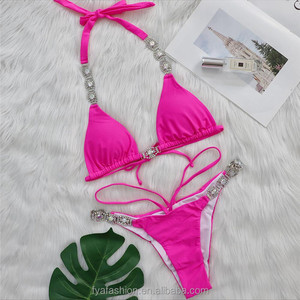 Conjunto de bikini triangular para mujer, top push-up acolchado de dos piezas, cintura alta con lazo ajustable para vacaciones - Product Image 6