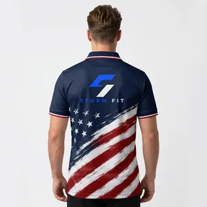 T-shirt personnalisé pour homme, séchage rapide, 100 % polyester tricoté, imprimé drapeau américain et aigle, sportif, manches courtes, coupe classique - Product Image 3