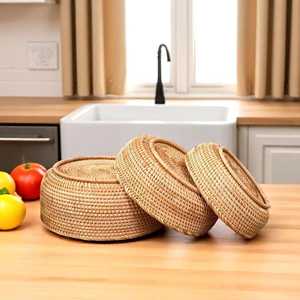 Ensemble de paniers en rotin faits à la main, bols de cuisine tressés style bohème, paniers de rangement en osier naturel, lot de 3 pour la décoration intérieure - Product Image 4