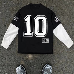 T-shirt de sport surdimensionné personnalisé pour homme, manches longues, impression de numéro, streetwear, coton et polyester, chemise décontractée - Product Image 1