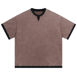 250 Gsm Unisex Designer Distress Vintage <b>T</b>-shirt Custom LOGO Men Heavyweight Double Layer Oversize Stone Acid Wash <b>T</b> Shirt - Product Image 1