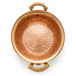 Olla de cobre Degchi hecha a mano en Kashmir con tapa – Diseño floral Naqashi grabado a mano - Product Image 4