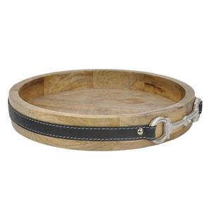 Bandejas Redondas de Madera para Servir Té y Aperitivos, Ecológicas, Aptas para Lavavajillas, Hechas a Mano, Estilo Brida de Caballo de Cuero - Product Image 1