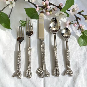 Juego de cubiertos de lujo con mango de asta plateada, de acero inoxidable, estilo rústico con diseño de ramas, de 5 piezas, para bodas - Product Image 2