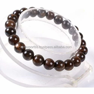 8mm Bronzite Semi-Precious Gemstone Bedded Bracelet for Women and <b>Men</b> - Product Image 3