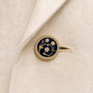 Botón de latón para hombre con diseño floral de esmalte azul y detalles de cristal de imitación, accesorio para ropa formal. - Product Image 3